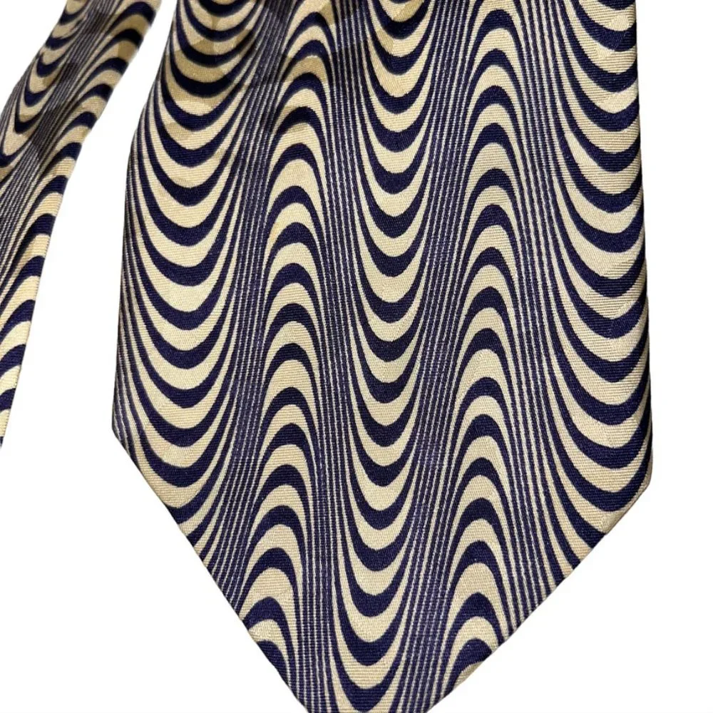 modules Vintage JAPANESE blue cream groovy swirls SILK tie